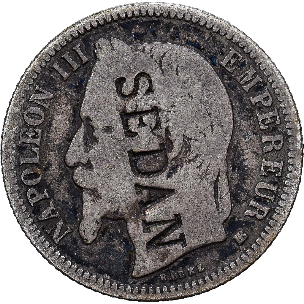 France, Napoleon III, Franc, 1869, Strasbourg, Contremarque SEDAN, Silver
