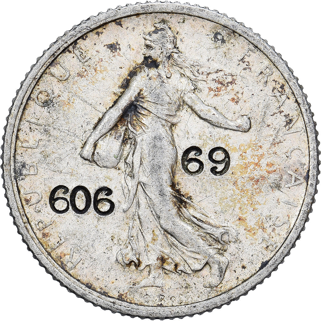 Frankrijk, Franc, Semeuse, 1917, Paris, Contremarque, Zilver, ZF, Gadoury:467