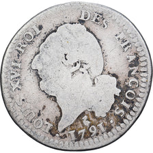 França, 15 Sols, 1/8 ECU, 15 sols françois, 1791, Paris, Prata, F(12-15)