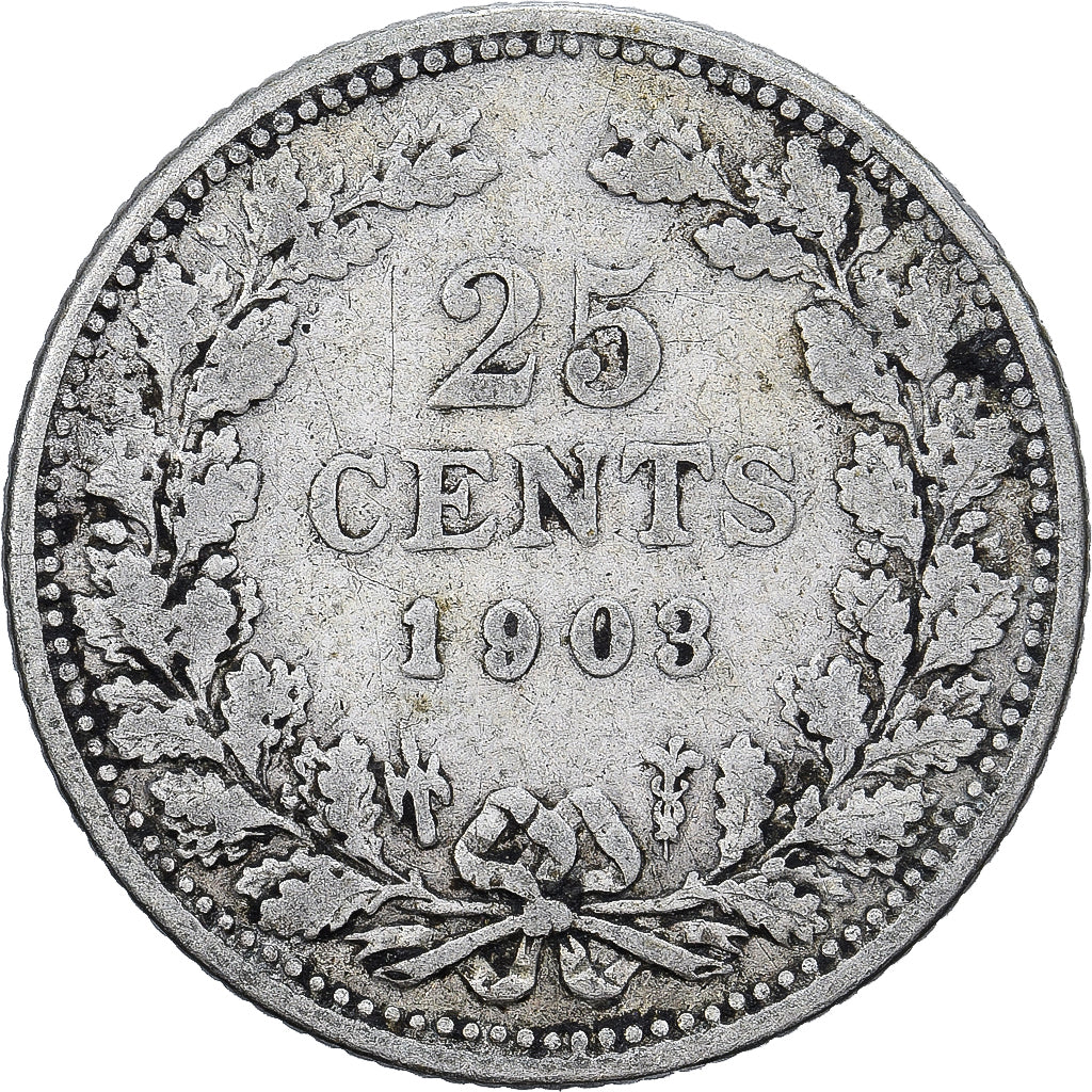Netherlands, Wilhelmina I, 25 Cents, 1903, Utrecht, Silver, VF(20-25), KM:120.2