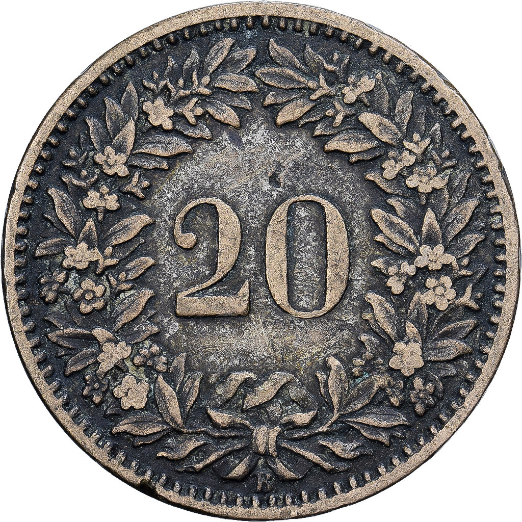 Svizzera, 20 Rappen, 1859, Bern, Biglione, MB+, KM:7