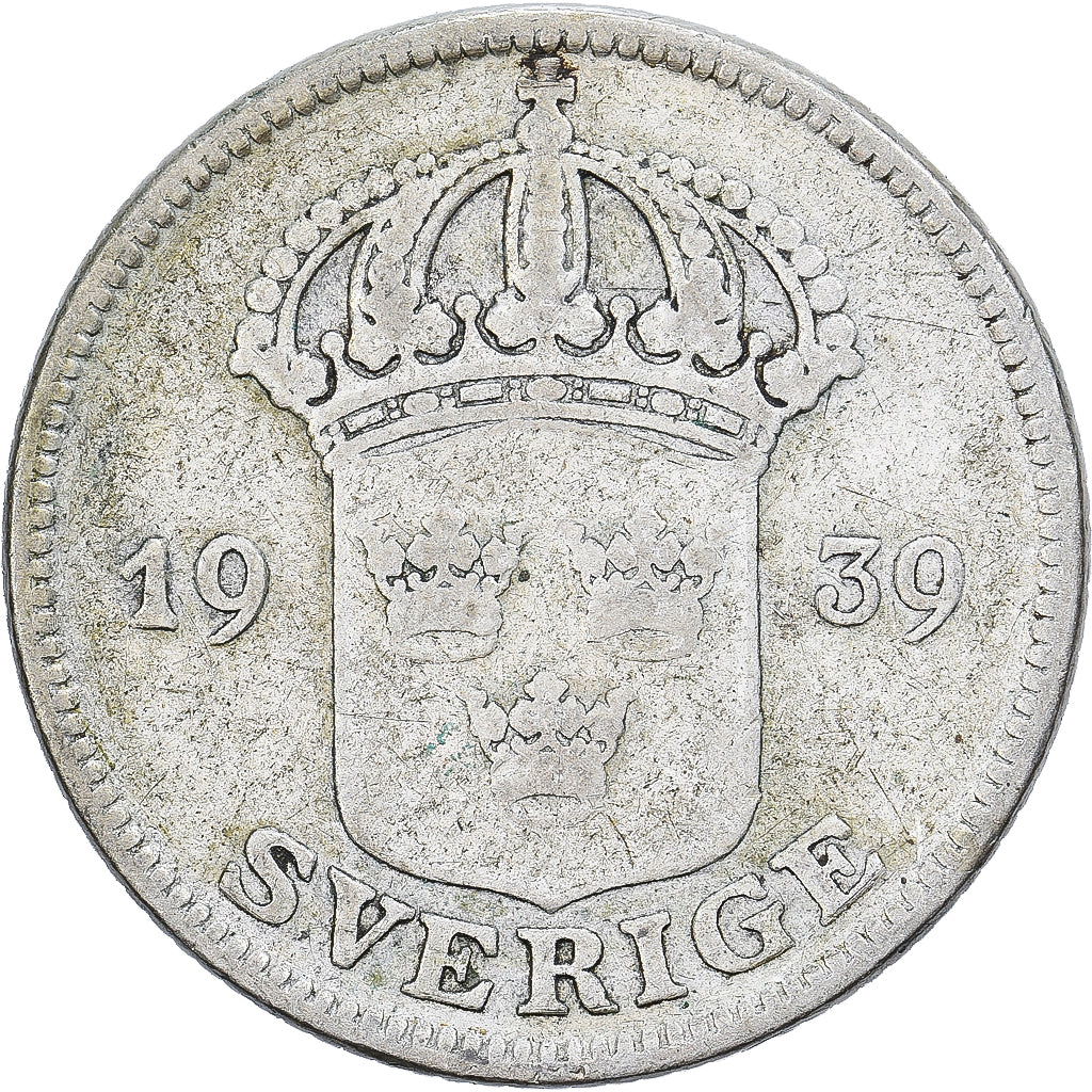 Suecia, Gustaf V, 50 Öre, 1939, Plata, BC+, KM:788