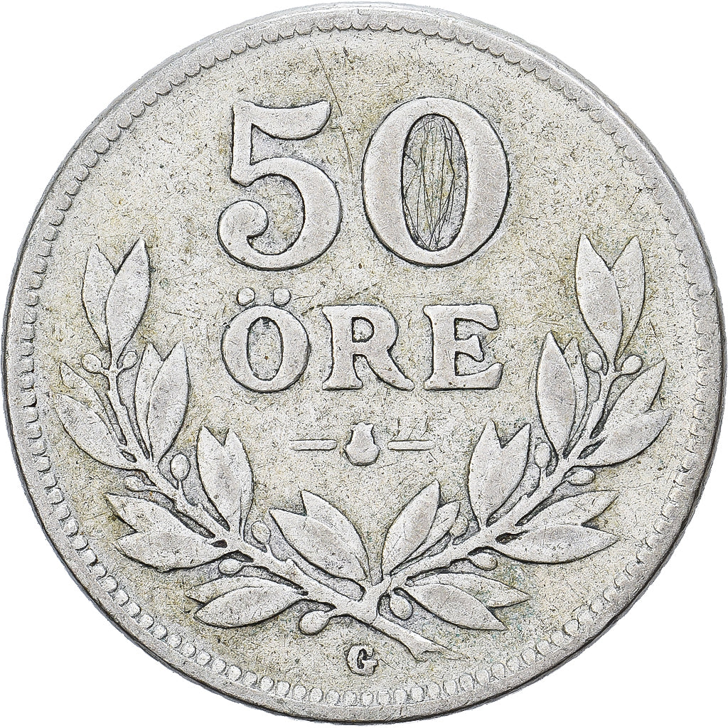 Suecia, Gustaf V, 50 Öre, 1939, Plata, BC+, KM:788
