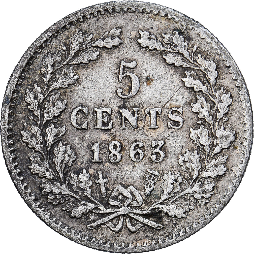 Niederlande, William III, 5 Cents, 1863, Silber, S+, KM:91