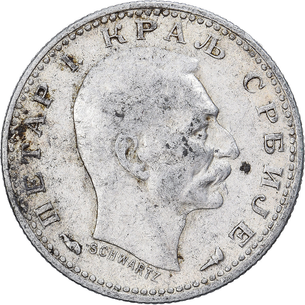 Servië, Peter I, 50 Para, 1915, Gorham Mfg. Co., Variety, Zilver, ZF, KM:24.3