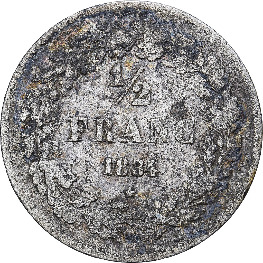 Belgium, Leopold I, 1/2 Franc, 1834, F(12-15), Silver, KM:6