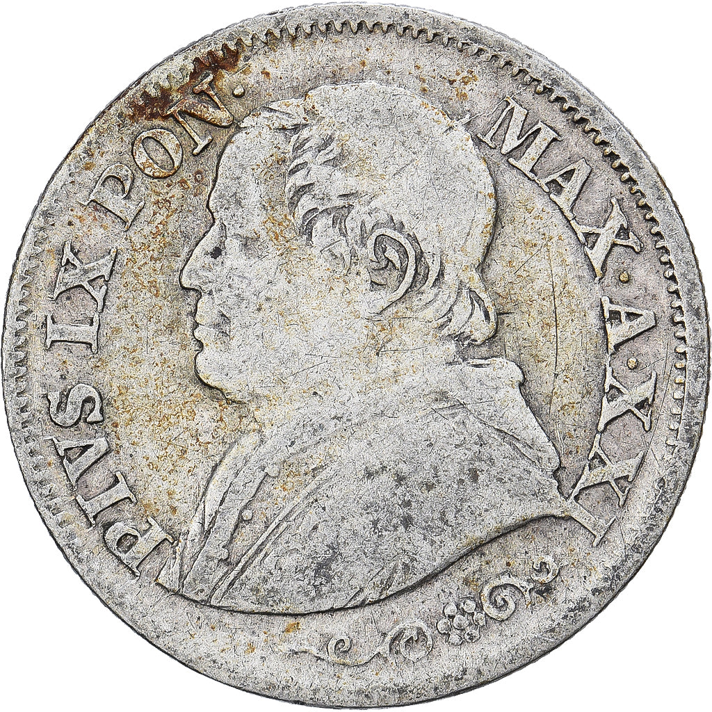 STATI ITALIANI, PAPAL STATES, Pius IX, 10 Soldi, 50 Centesimi, 1867, Rome