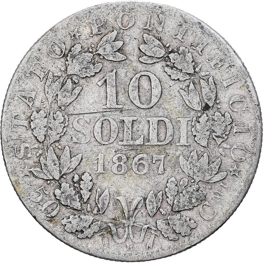 STATI ITALIANI, PAPAL STATES, Pius IX, 10 Soldi, 50 Centesimi, 1867, Rome