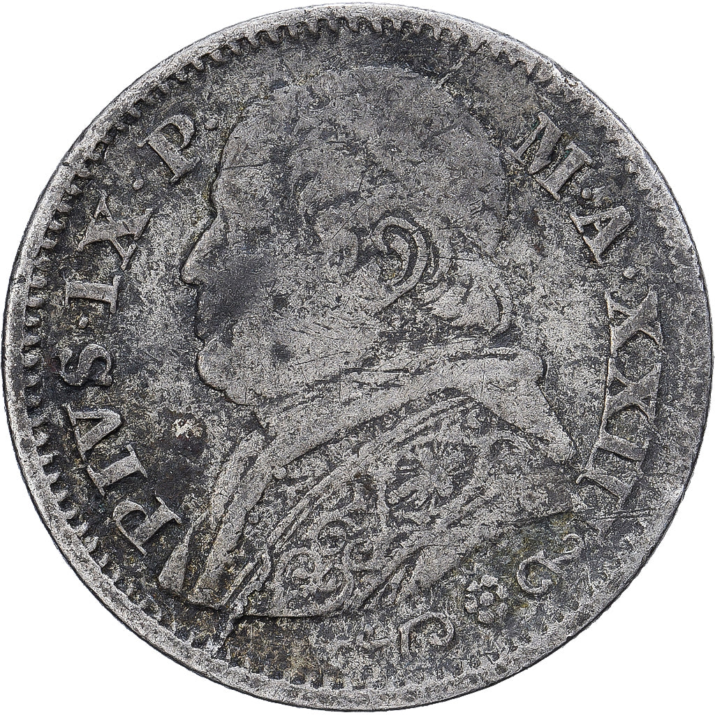 Papal States, Pius IX, 10 Soldi, 1868, Rome, Argento, MB, KM:1386.1