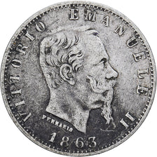 Itália, Vittorio Emanuele II, 20 Centesimi, 1863, Milan, Prata, VF(30-35)