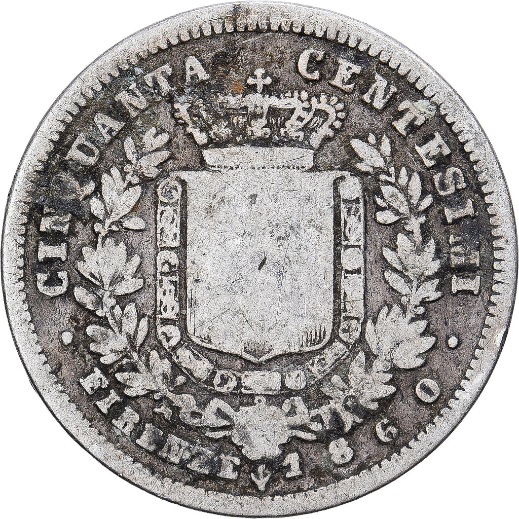 ESTADOS ITALIANOS, EMILIA, Vittorio Emanuele II, 50 Centesimi, 1860, Florence
