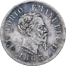 Itália, Vittorio Emanuele II, 50 Centesimi, 1863, Naples, Prata, VF(20-25)