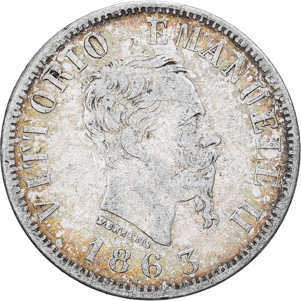Itália, Vittorio Emanuele II, 50 Centesimi, 1863, Naples, Prata, VF(30-35)