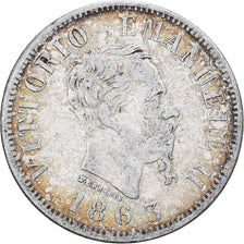 Itália, Vittorio Emanuele II, 50 Centesimi, 1863, Naples, Prata, VF(30-35)