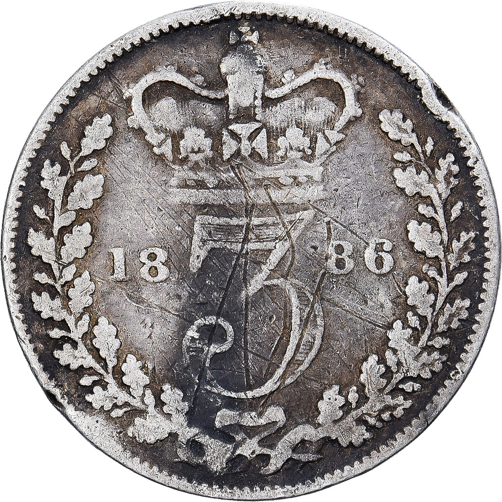 Grande-Bretagne, Victoria, 3 Pence, 1886, Argent, B+, KM:730