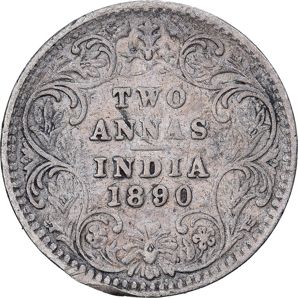 India-Britannica, Victoria, 2 Annas, 1890, Argento, MB, KM:488