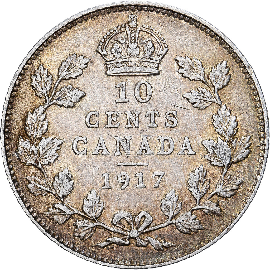 Canada, George V, 10 Cents, 1917, Royal Canadian Mint, Silver, EF(40-45), KM:23