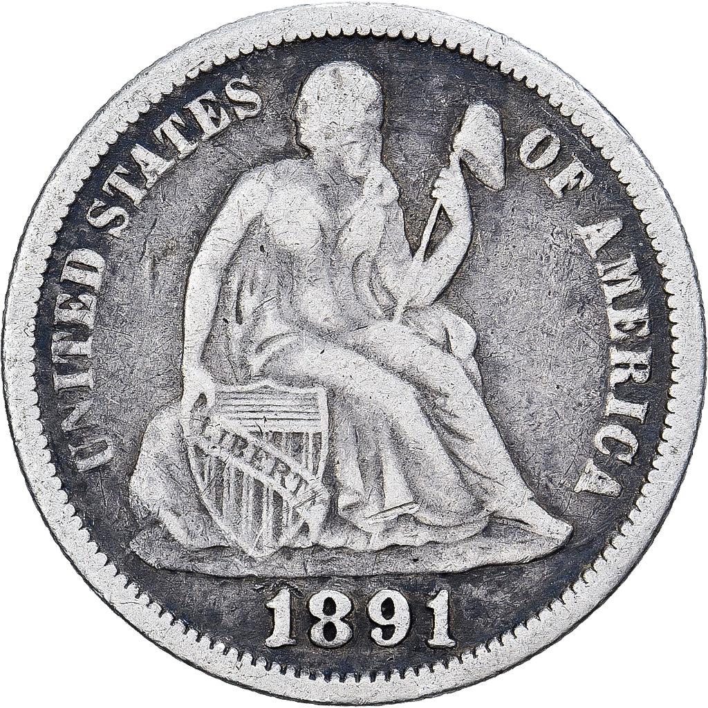 United States, Dime, Seated Liberty Dime, 1891, U.S. Mint, Silver, VF(30-35)