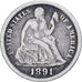 United States, Dime, Seated Liberty Dime, 1891, U.S. Mint, Silver, VF(30-35)