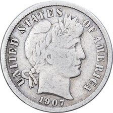 Stati Uniti, Dime, Barber, 1907, Philadelphia, Argento, MB+, KM:113
