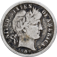 United States, Dime, Barber, 1907, Philadelphia, Silver, VF(20-25), KM:113