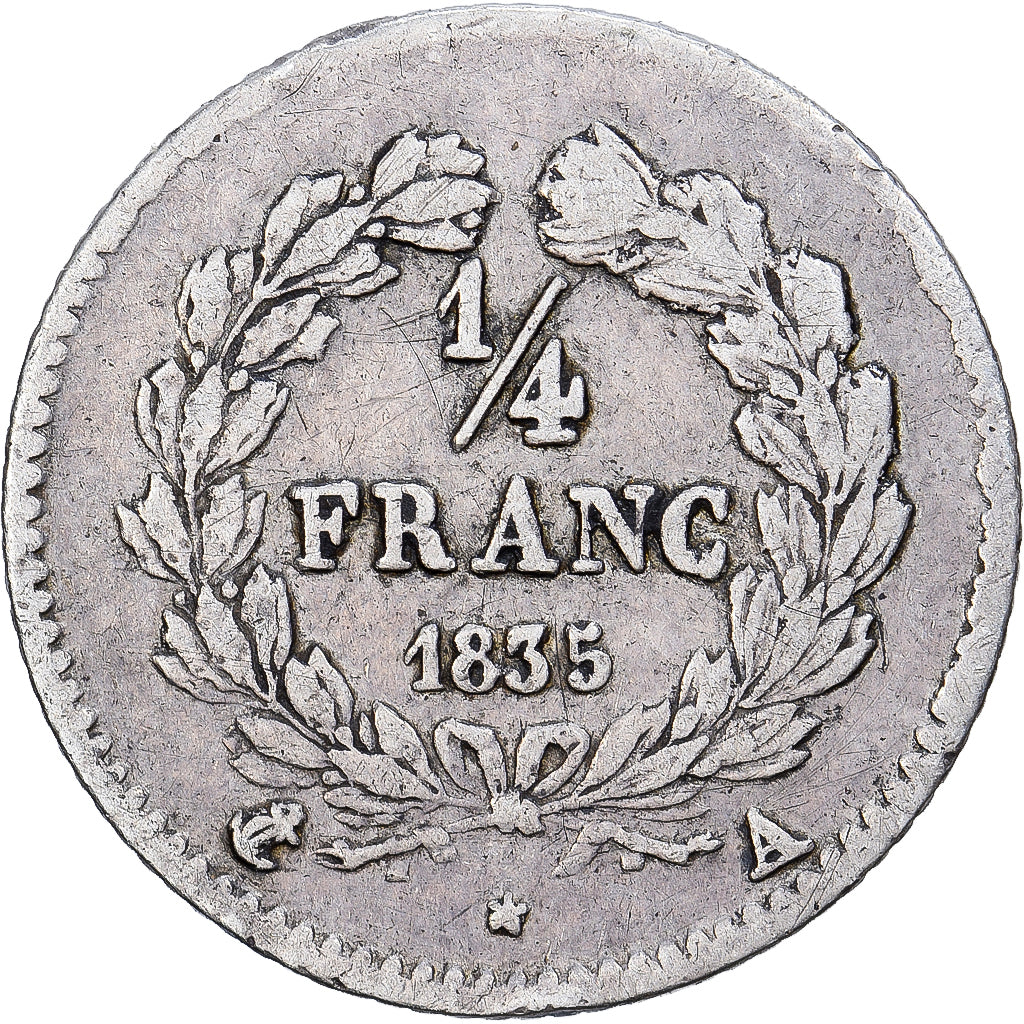 Francja, 1/4 Franc, Louis-Philippe, 1835, Paris, Srebro, VF(30-35), Gadoury:355