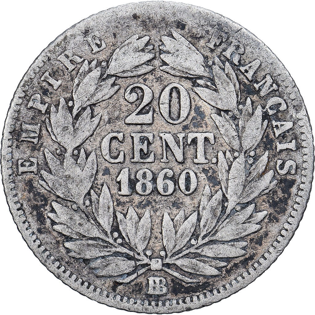 Frankreich, 20 Centimes, Napoléon III, 1860, Strasbourg, Silber, SGE+, KM:778.2