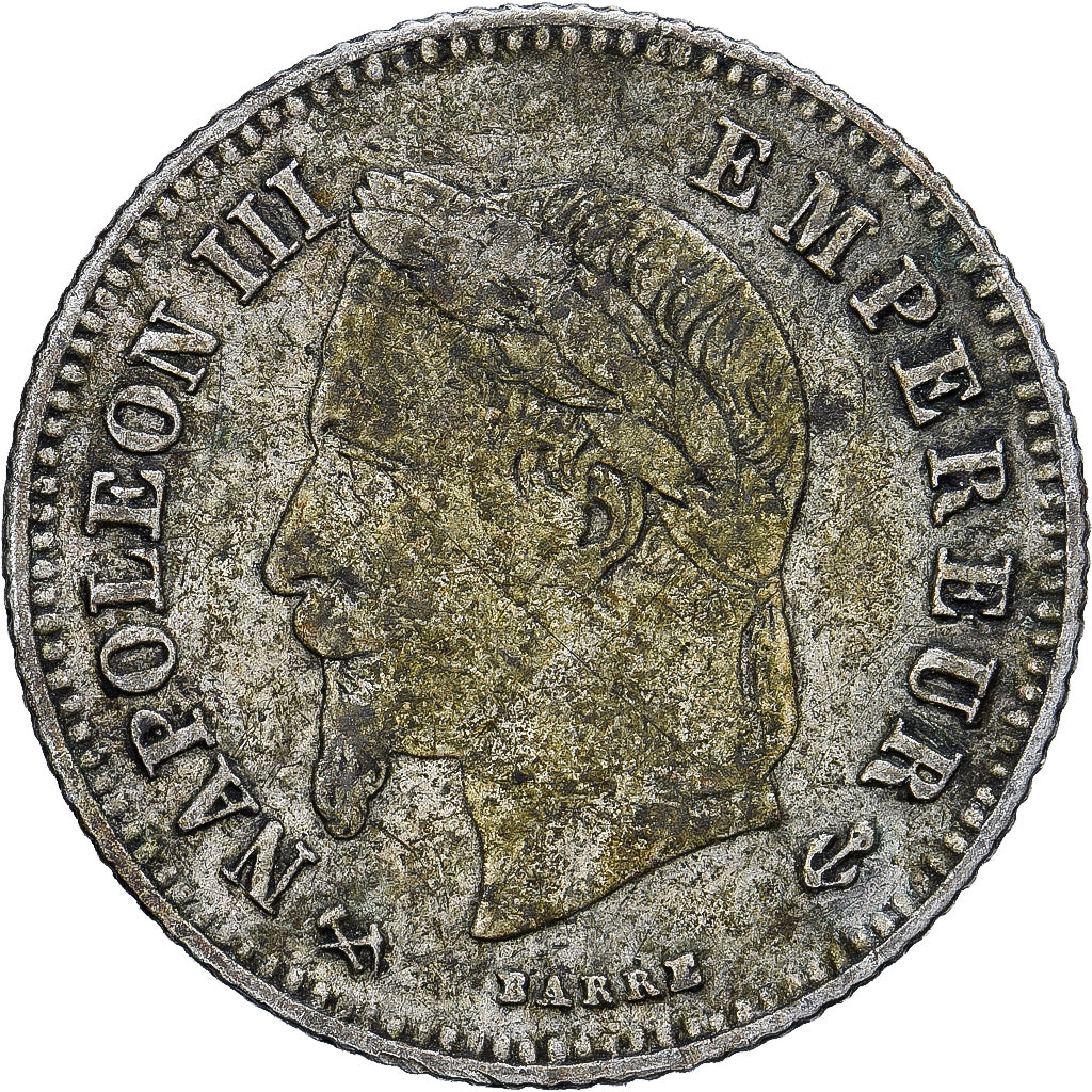 Francia, Napoleon III, 20 Centimes, 1866, Bordeaux, Plata, BC, Gadoury:308