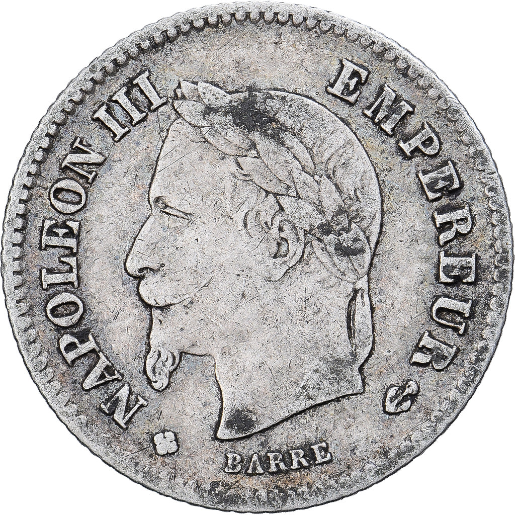 Frankrijk, Napoleon III, 20 Centimes, 1867, Strasbourg, Zilver, FR+