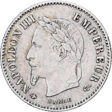 França, Napoleon III, 20 Centimes, 1867, Paris, Prata, EF(40-45), Gadoury:309