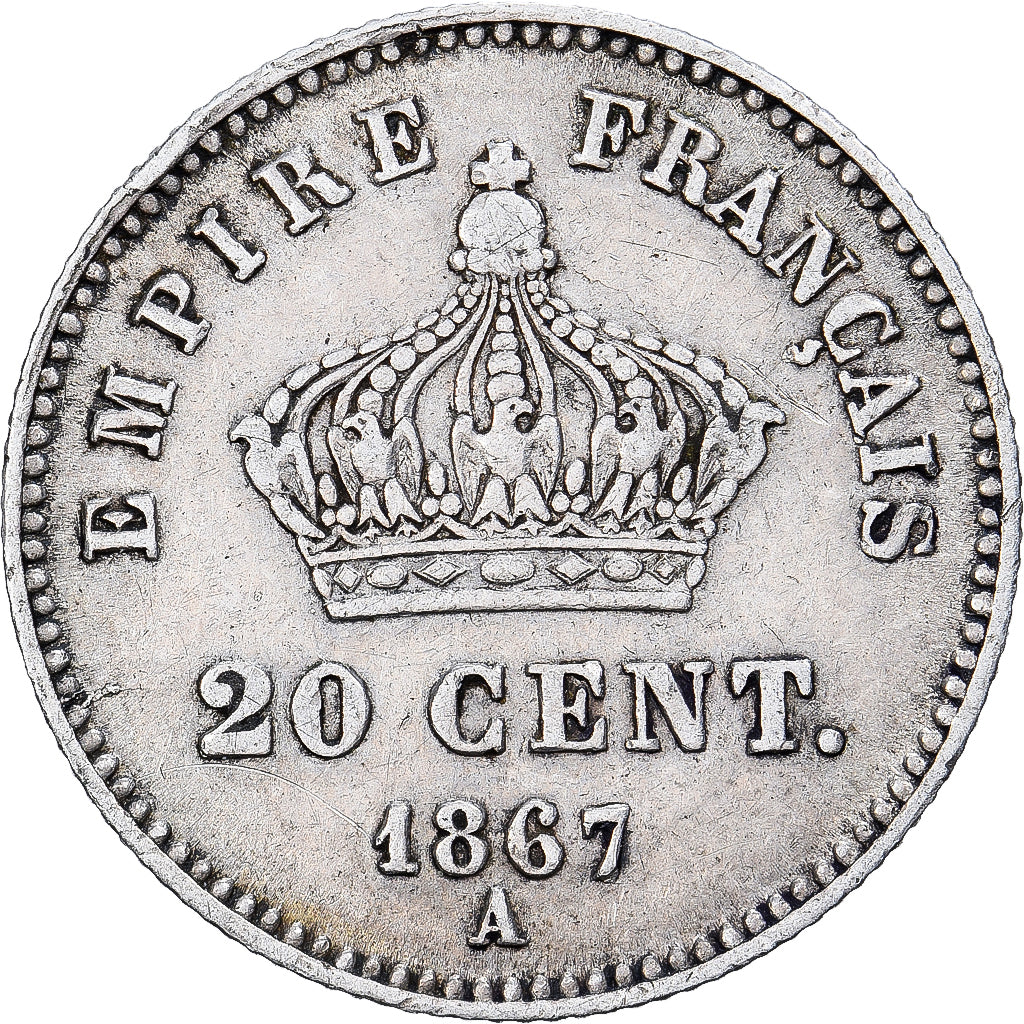 France, Napoléon III, 20 Centimes, 1867, Paris, Argent, TTB, Gadoury:309