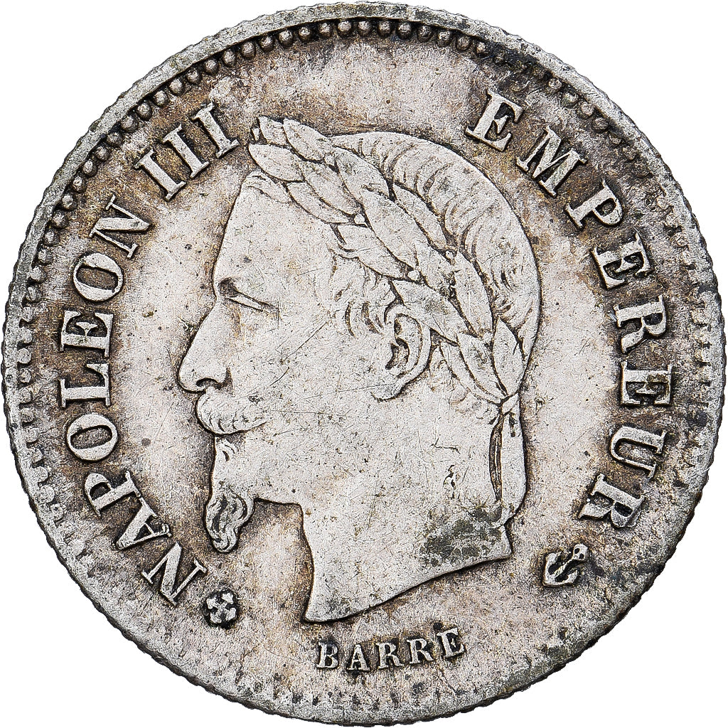 Frankrijk, Napoleon III, 20 Centimes, 1867, Strasbourg, Zilver, ZF, Gadoury:309
