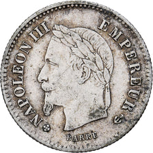 Frankrijk, Napoleon III, 20 Centimes, 1867, Strasbourg, Zilver, ZF, Gadoury:309