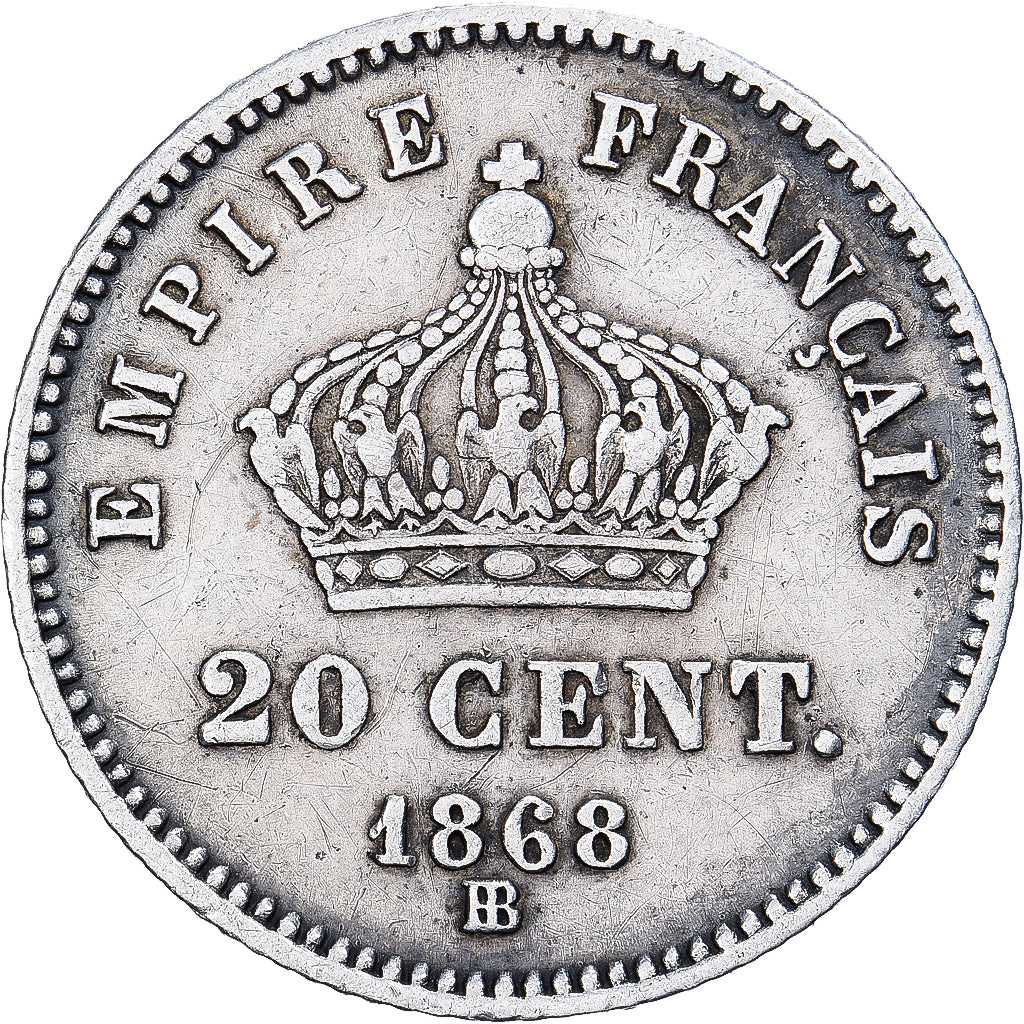Frankrijk, Napoleon III, 20 Centimes, 1868, Strasbourg, Zilver, FR+