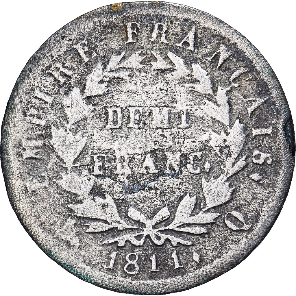 Francia, Napoleon I, 1/2 Franc, 1811, Perpignan, Plata, BC, Gadoury:399