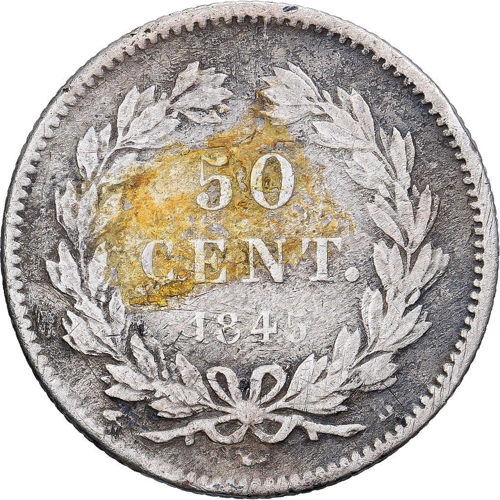 Francia, 50 Centimes, Louis-Philippe, 1845, Rouen, Plata, BC, Gadoury:408