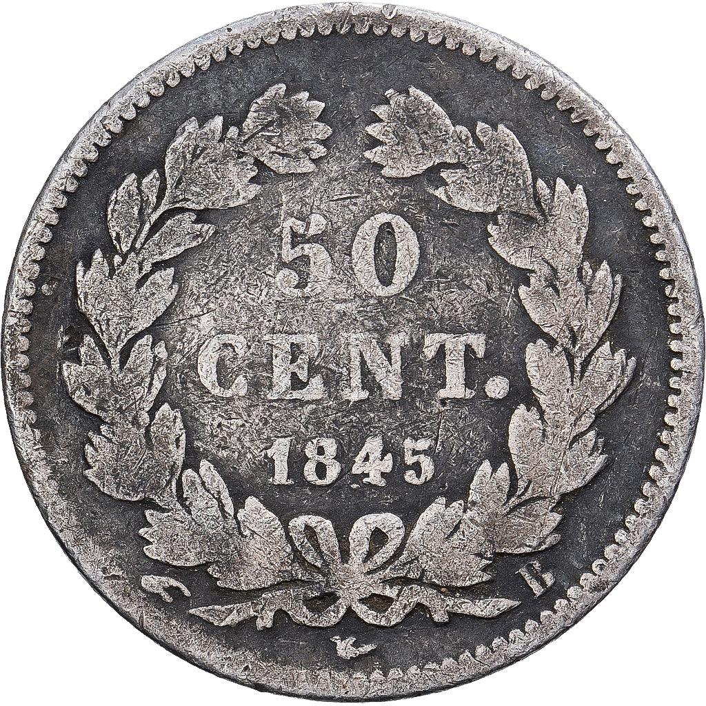Francia, 50 Centimes, Louis-Philippe, 1845, Rouen, Plata, BC+, Gadoury:410