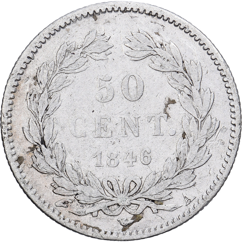 Francia, 50 Centimes, Louis-Philippe, 1846, Paris, Plata, BC+, Gadoury:410
