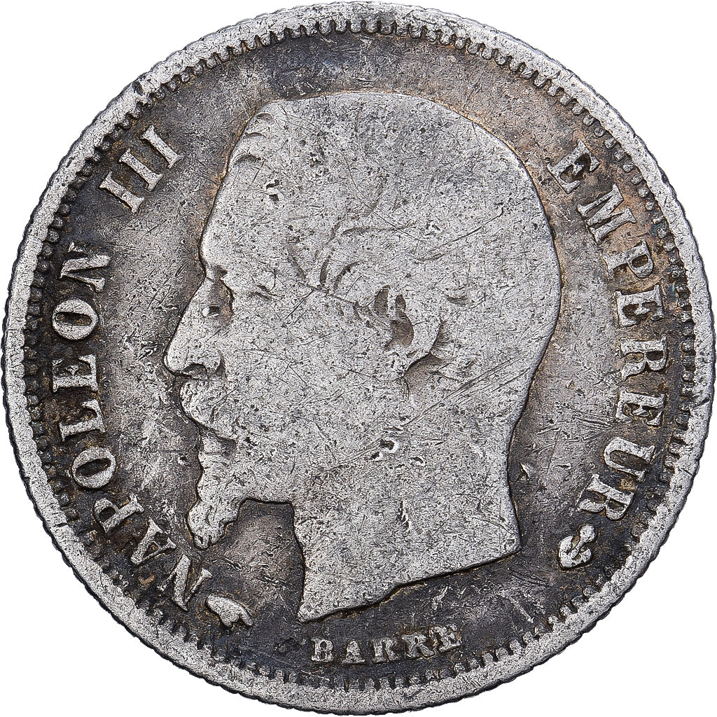 Francia, 50 Centimes, 1858, Paris, Plata, BC, Gadoury:414