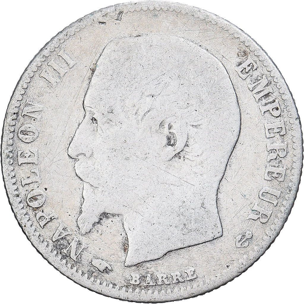Francia, Napoleon III, 50 Centimes, Napoléon III, 1859, Paris, Plata, BC+