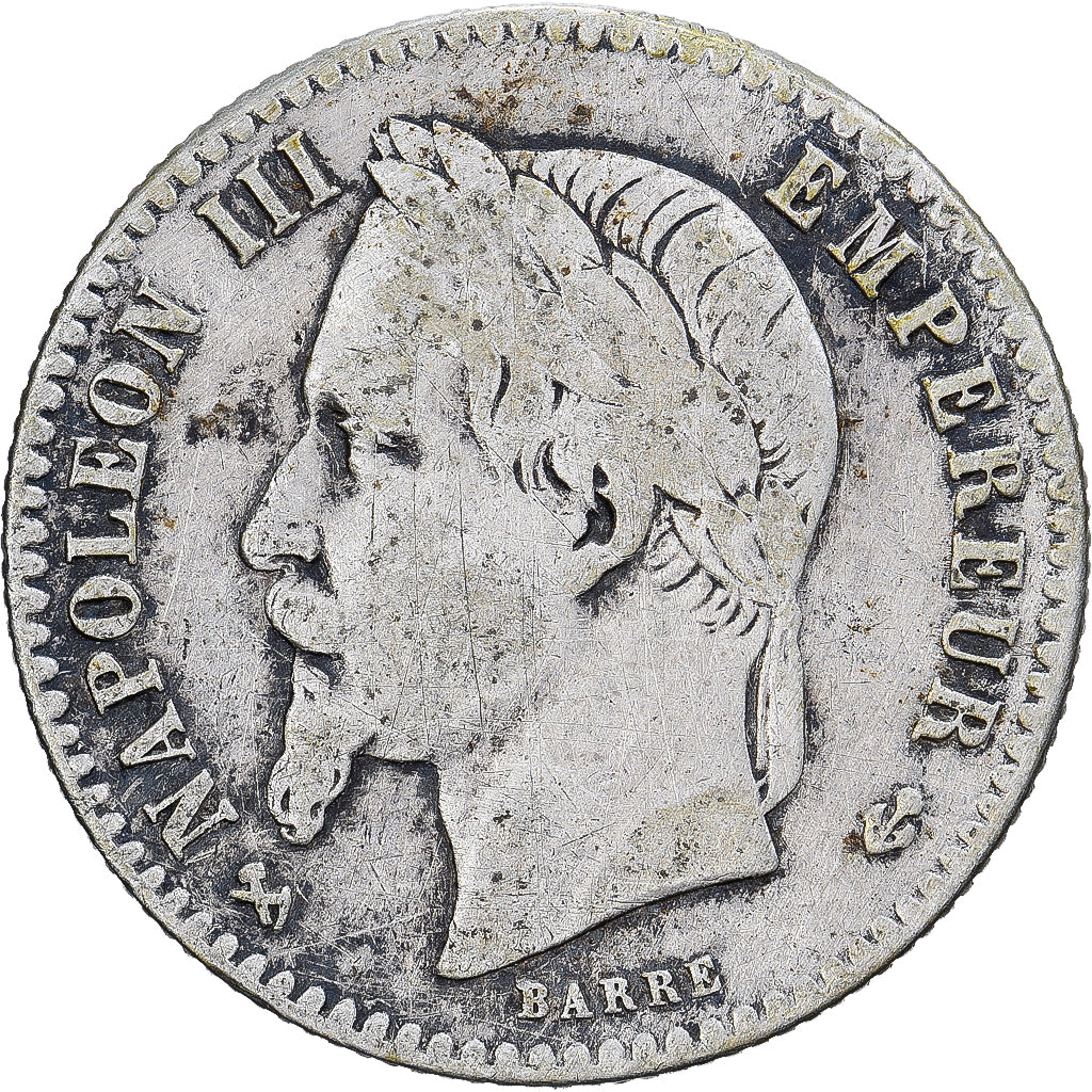 Francia, Napoleon III, 50 Centimes, 1864, Bordeaux, Plata, BC+, Gadoury:417