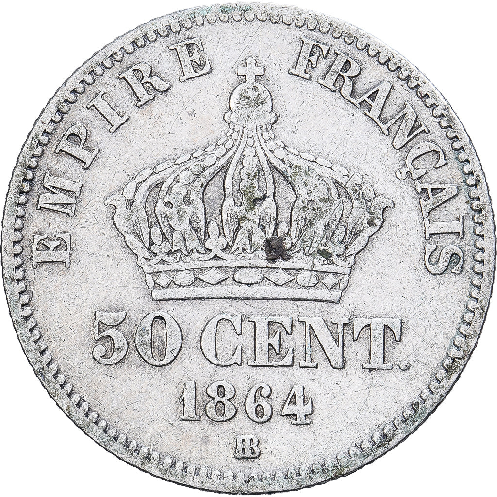 Francja, 50 Centimes, Napoléon III, 1864, Strasbourg, Srebro, VF(30-35)