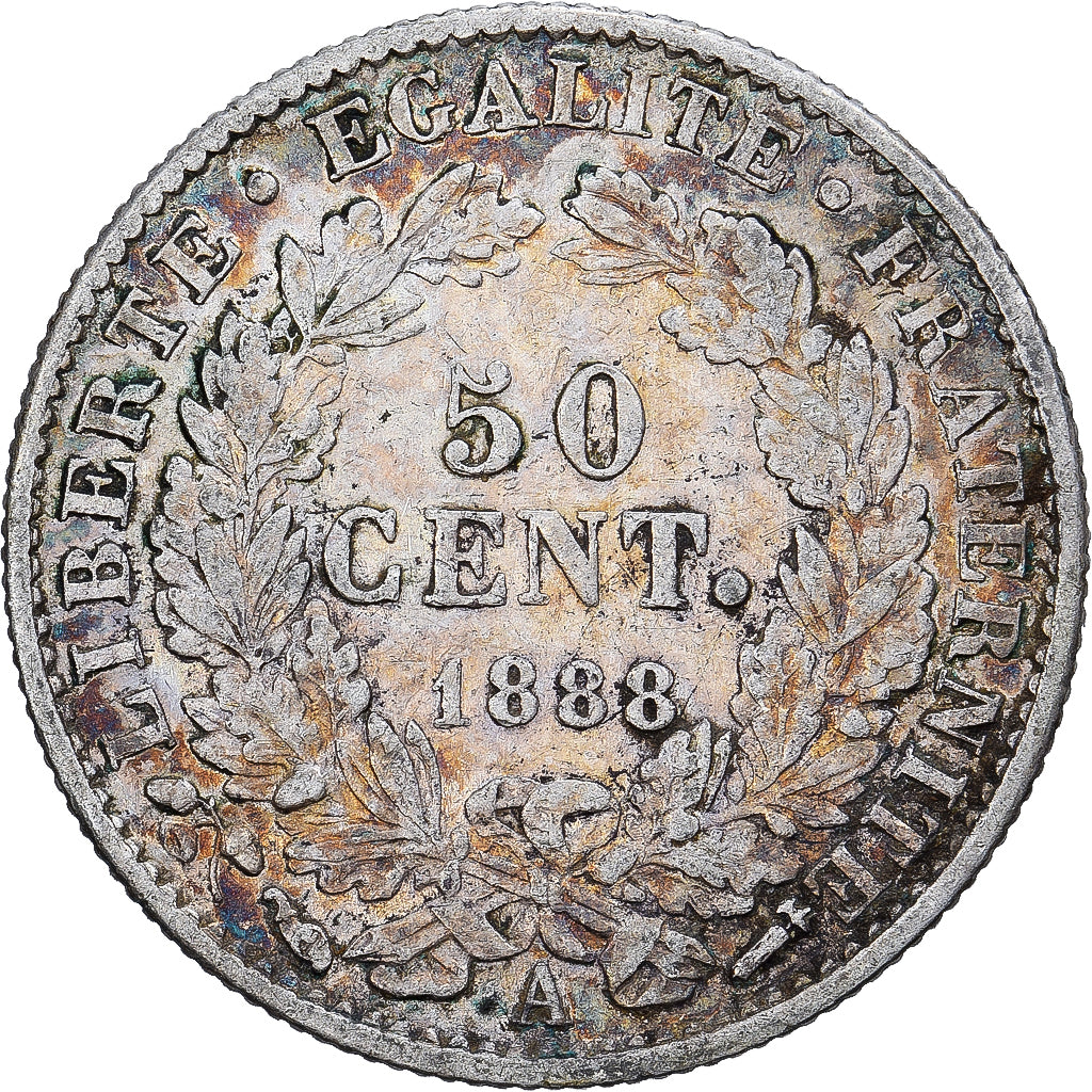 Francja, 50 Centimes, Cérès, 1888, Paris, Srebro, EF(40-45), Gadoury:419a