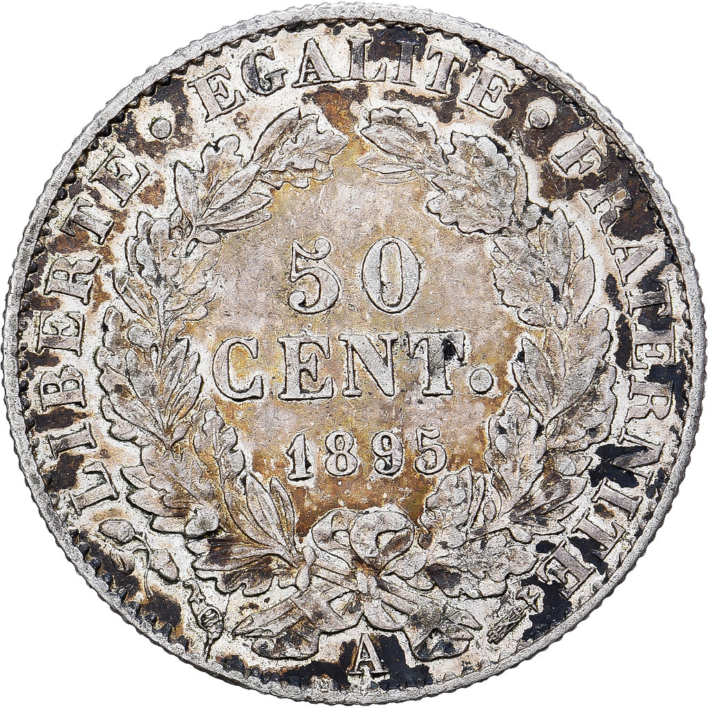 Francia, 50 Centimes, Cérès, 1895, Paris, Plata, MBC, Gadoury:419a, Le