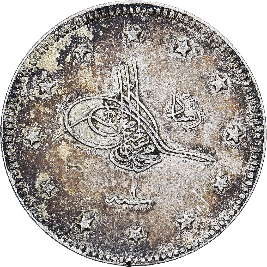 Turquia, Muhammad V, 2 Kurush, 1915/AH 1327, Qustantiniyah, Prata, EF(40-45)