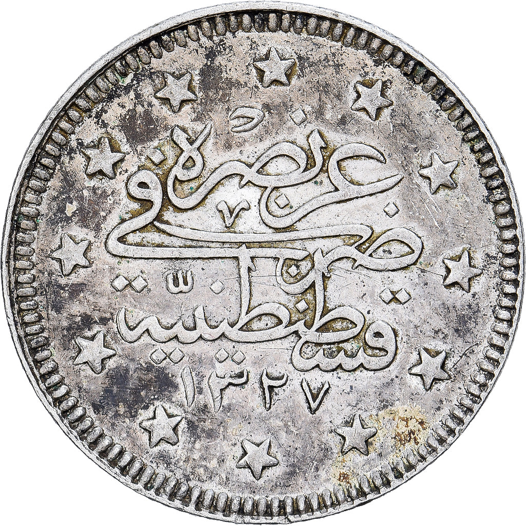 Turquia, Muhammad V, 2 Kurush, 1915/AH 1327, Qustantiniyah, Prata, EF(40-45)