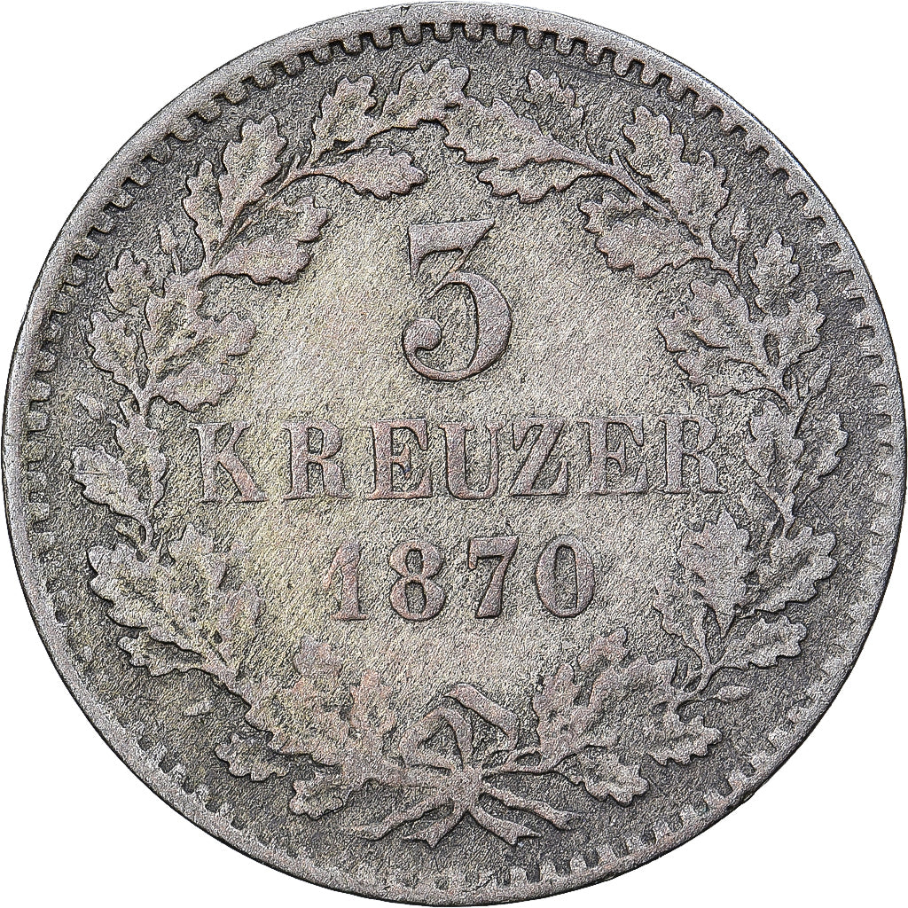 Stati tedeschi, BADEN, Friedrich I, 3 Kreuzer, 1870, Argento, BB, KM:246
