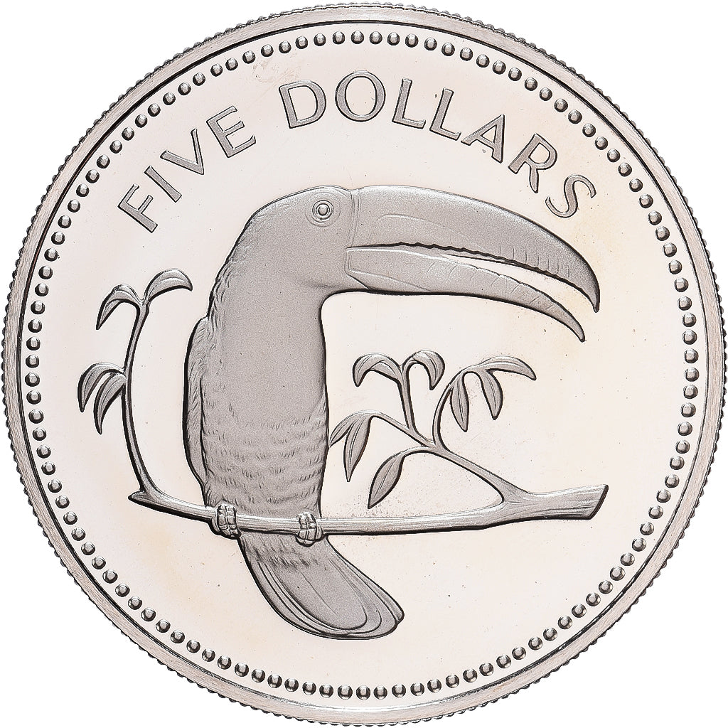 Belize, 5 Dollars, 1974, Franklin Mint, Proof, Copper-nickel, MS(65-70), KM:44