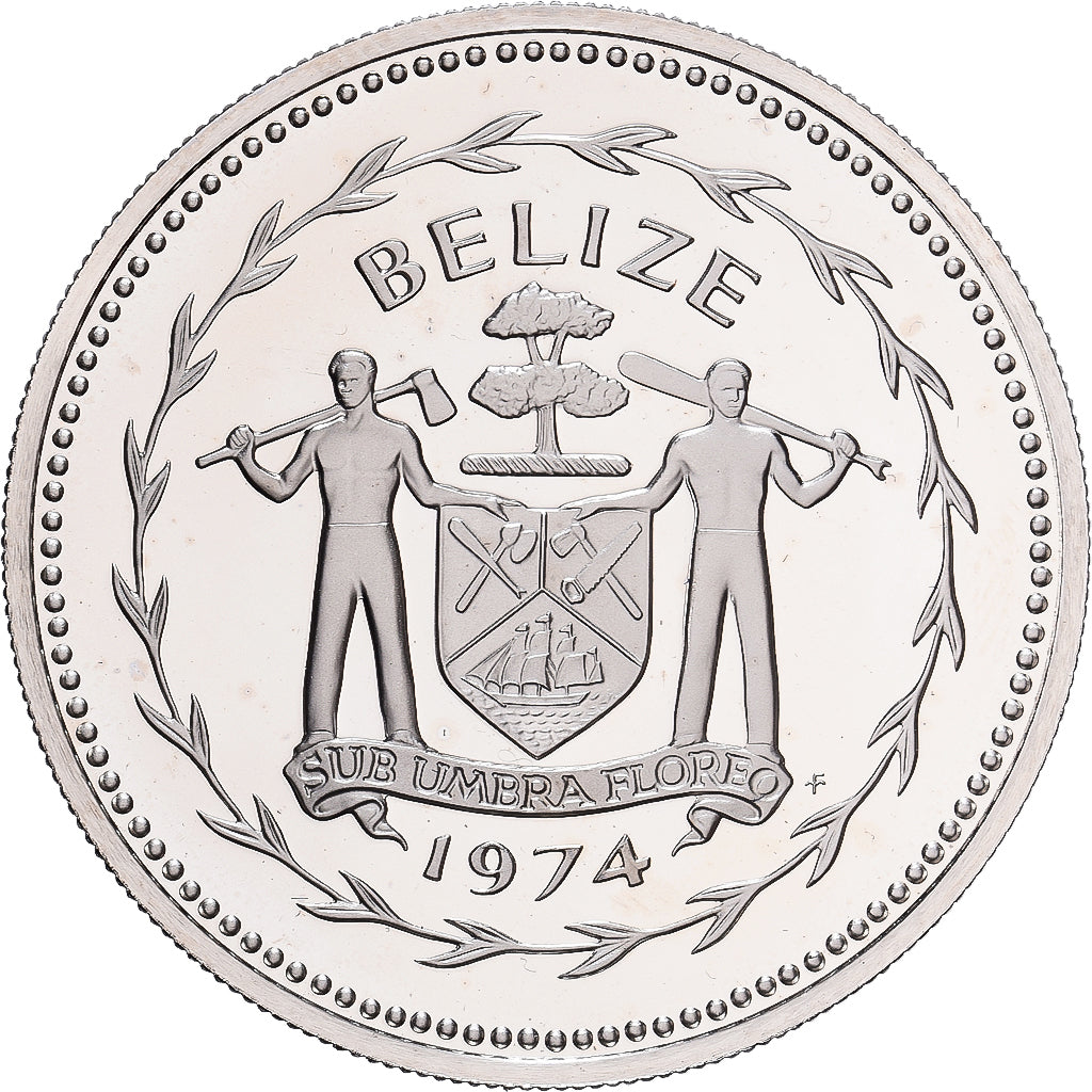Belize, 5 Dollars, 1974, Franklin Mint, Proof, Copper-nickel, MS(65-70), KM:44