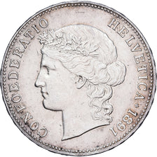Suíça, 5 Francs, 1891, Bern, Prata, VF(20-25), KM:34